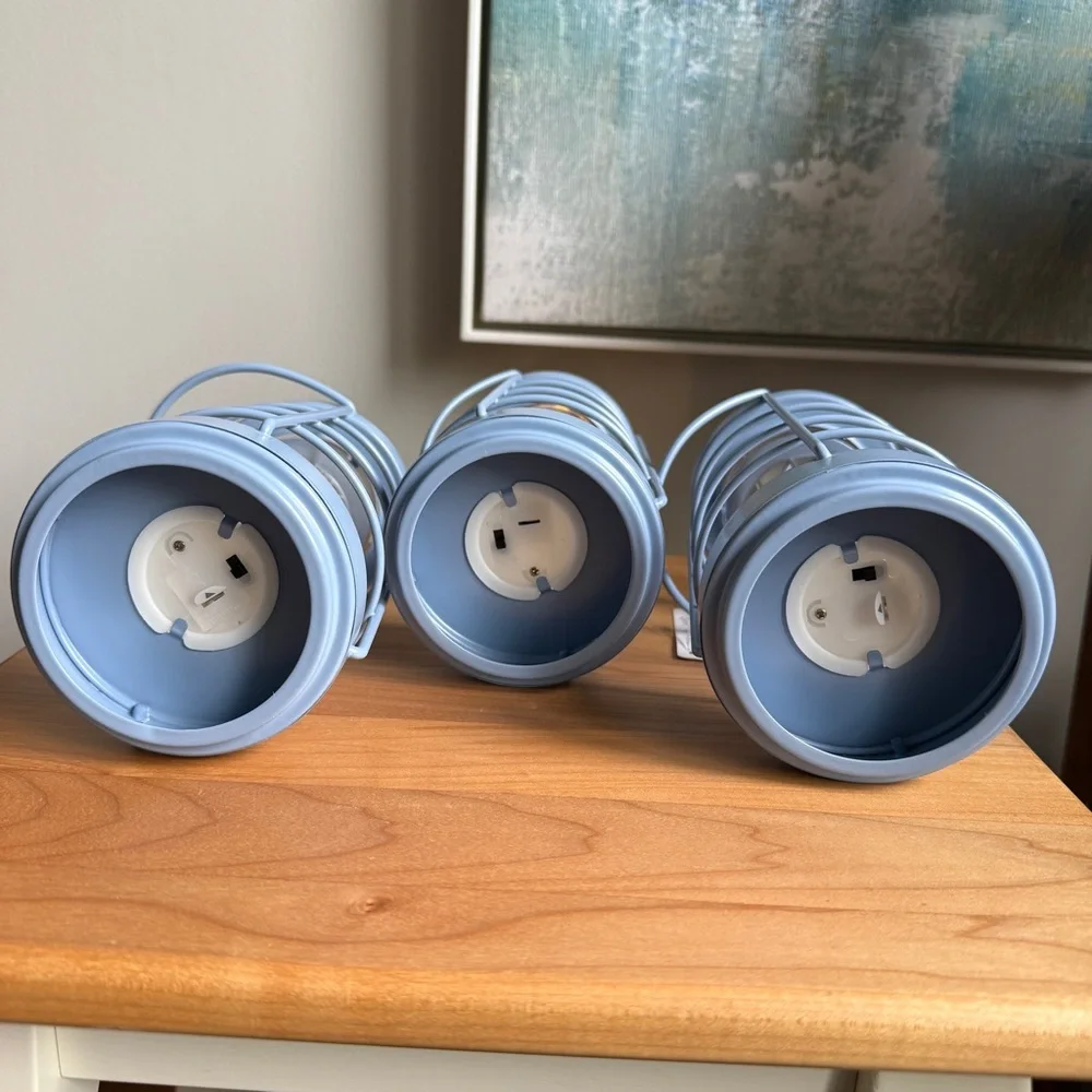 NWT Set of 3 Target Bullseye Playground Nautical Metal Coastal Blue Lanterns